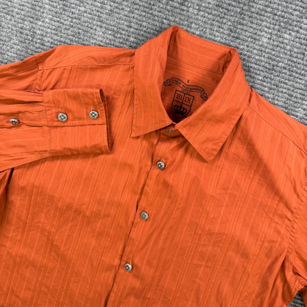 Royal Underground Rust Orange Gothic Cross Button Up‎ Shirt Men Large Streetwear